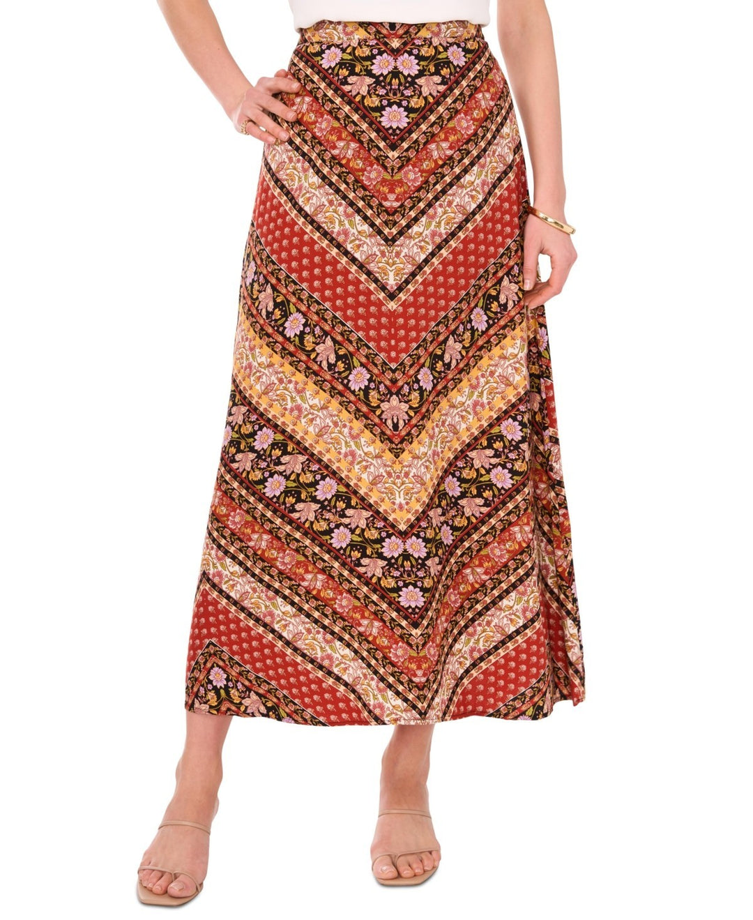 Vince Camuto Chevron-Print Pull-On A-Line Maxi Skirt  MSRP $69