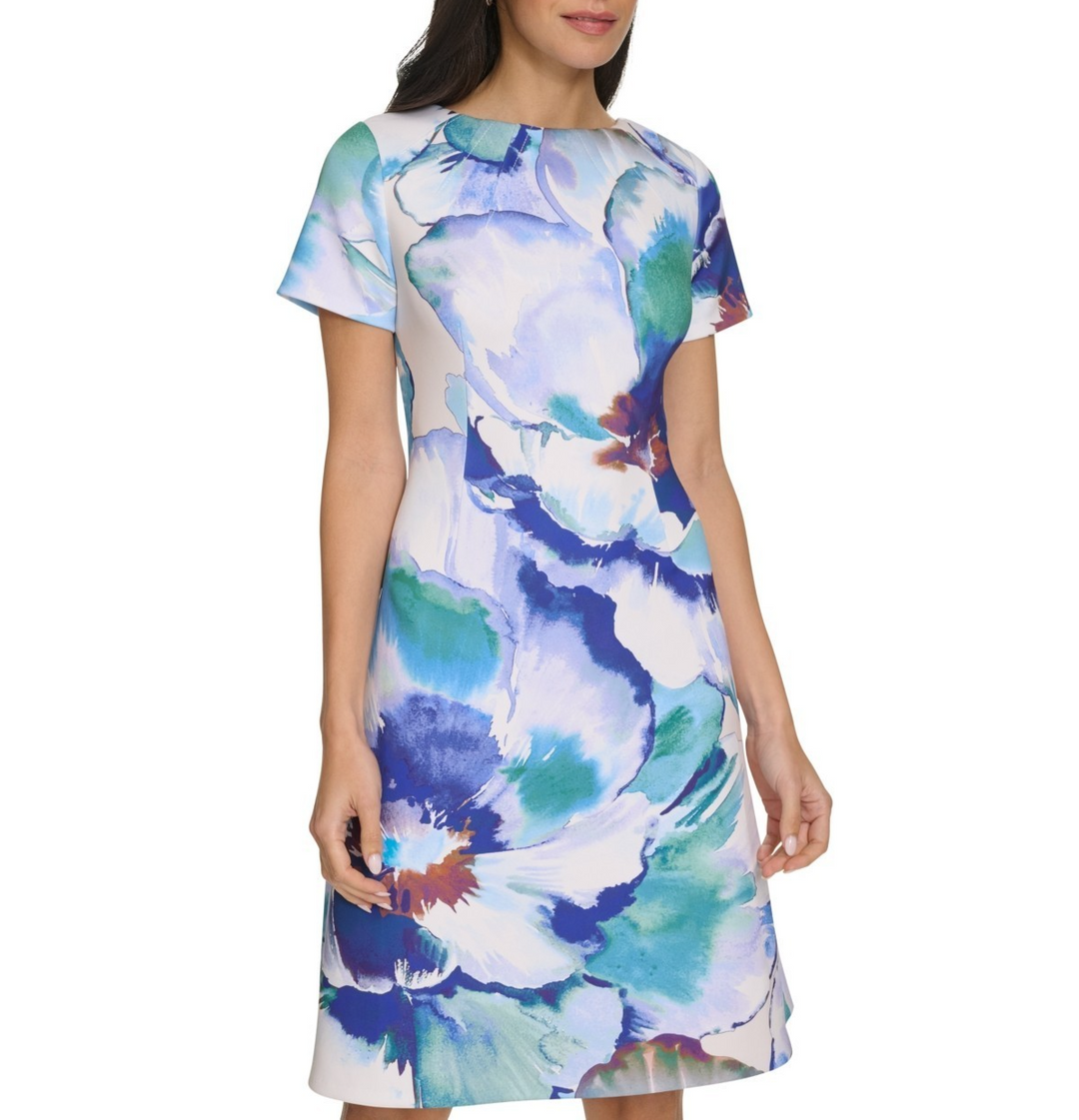 Calvin Klein Plus Size Printed Short-Sleeve A-Line Dress MSRP $139