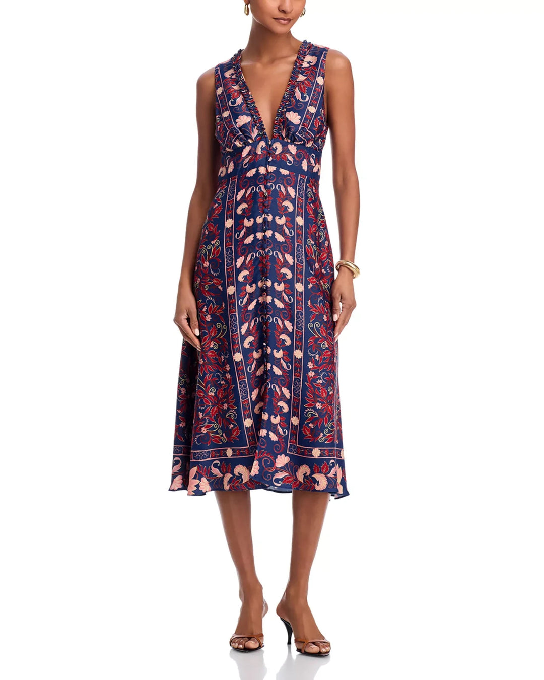 FARM Rio Boho Floral Scarf Midi Dress MSRP $260