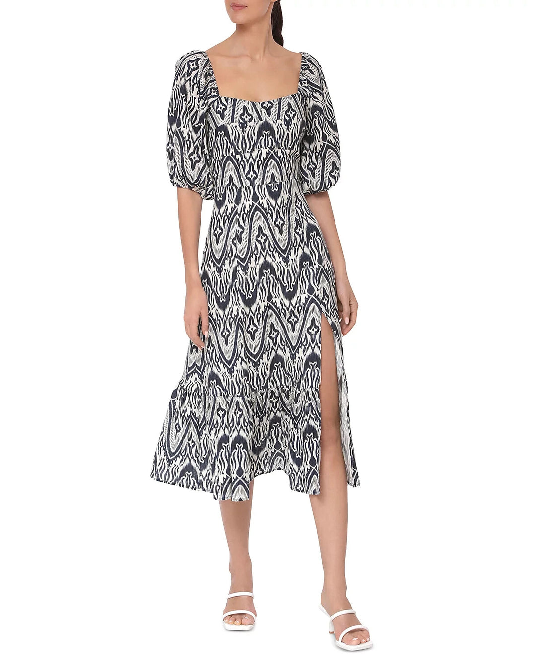 Bagatelle Puff Sleeved Ikat Print Midi Dress MSRP $155