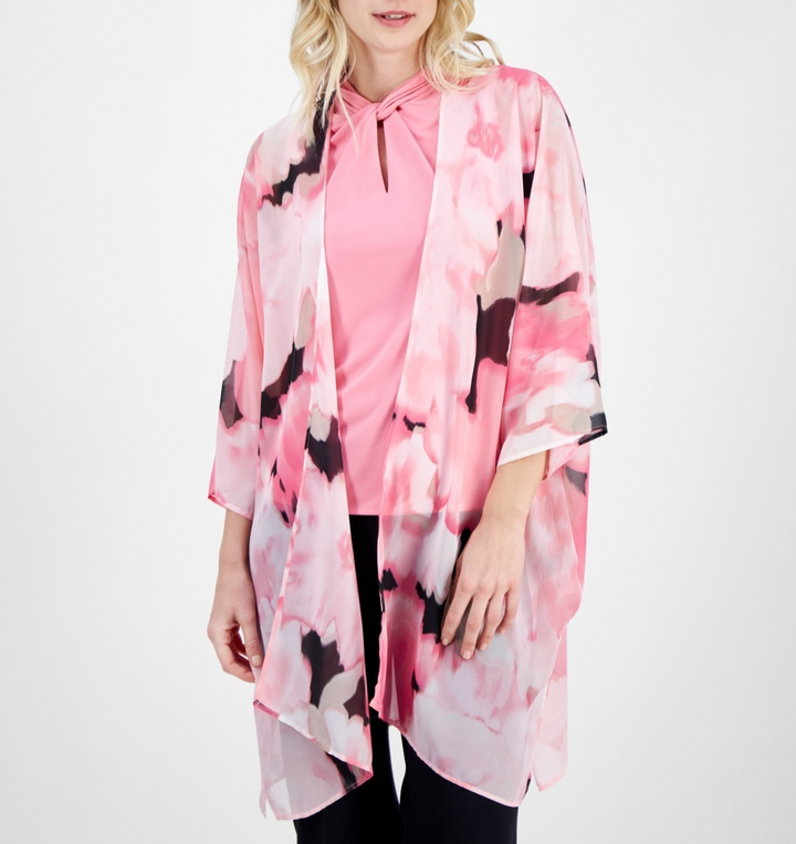 Anne Klein Printed Open-Front Chiffon Kimono MSRP $89