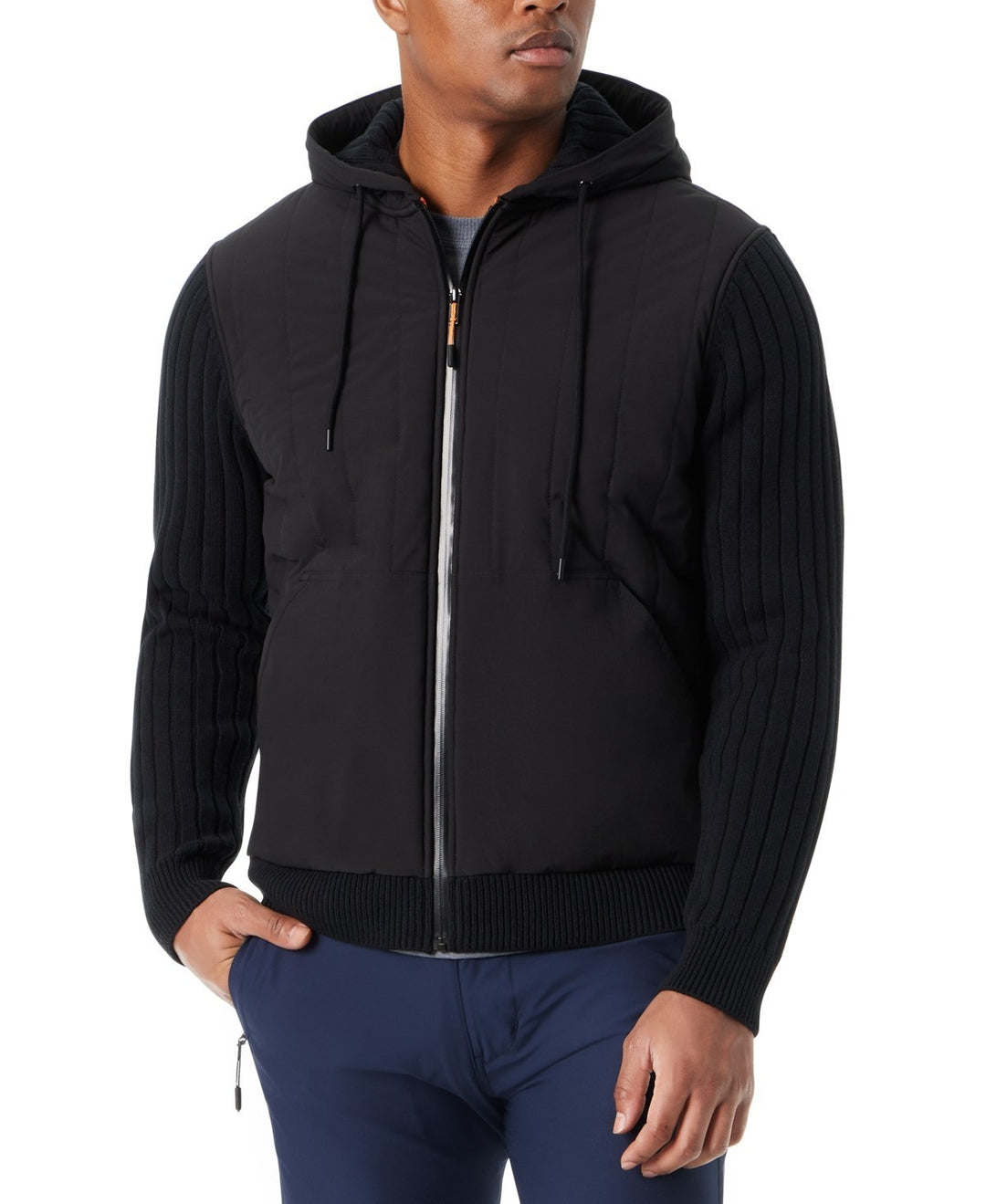 BASS OUTDOOR Men's Mixed Media Zip-Front Hooded Sweater Jacket MSRP $119