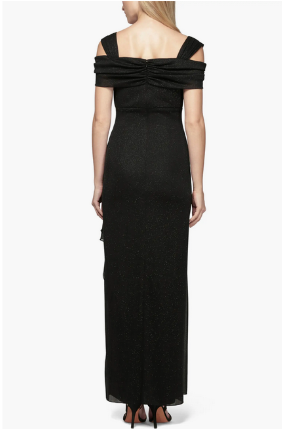 Alex Evenings Cold-Shoulder Draped Glitter Gown MSRP $159