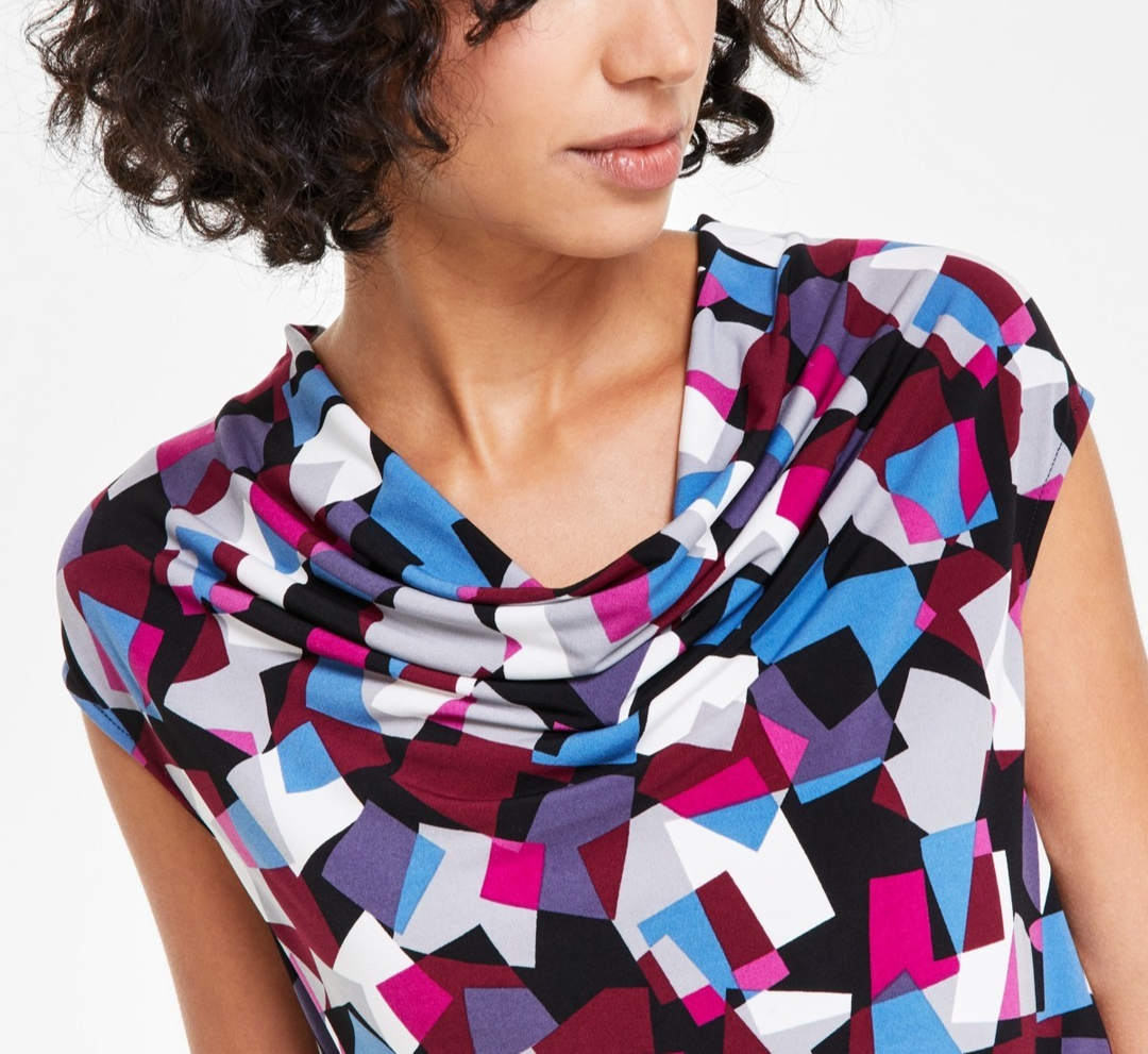 Kasper Petite Cowlneck Abstract-Print Knit Top MSRP $49