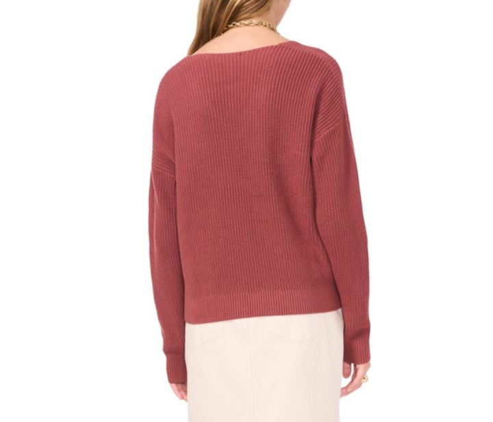 1.STATE V-Neck Diagonal-Stitch Long-Sleeve Sweater MSRP $69