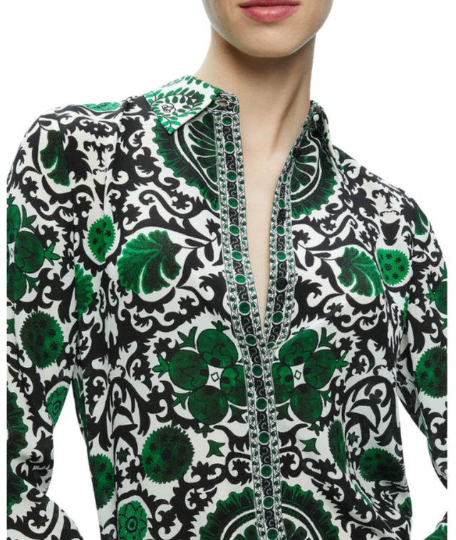 Alice and Olivia Willa Silk Printed Blouse MSRP $350