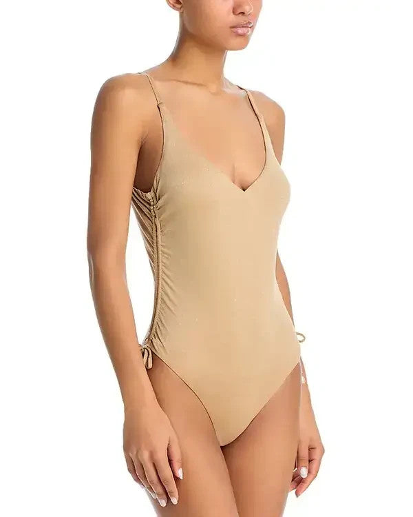 Aqua Drawstring One Piece Swimsuit MSRP $98