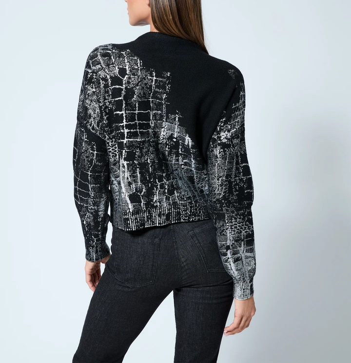 Adrienne Landau Crocodile Foil Print Funnel Neck Sweater MSRP $295