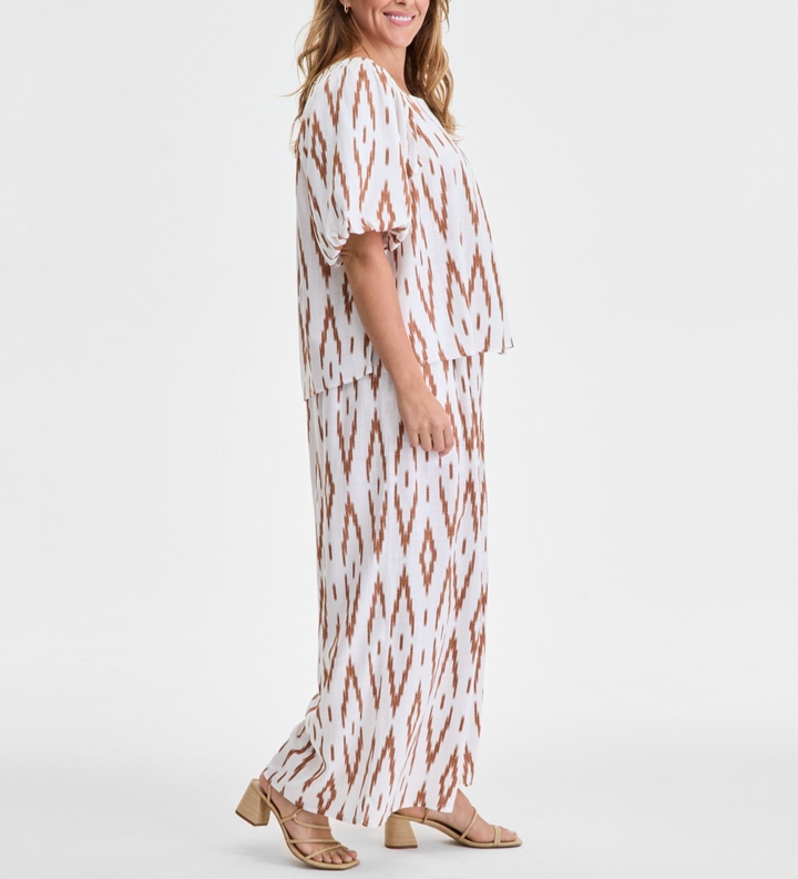 Vince Camuto Plus Size Printed Gathered Wide-Leg Pants MSRP 109