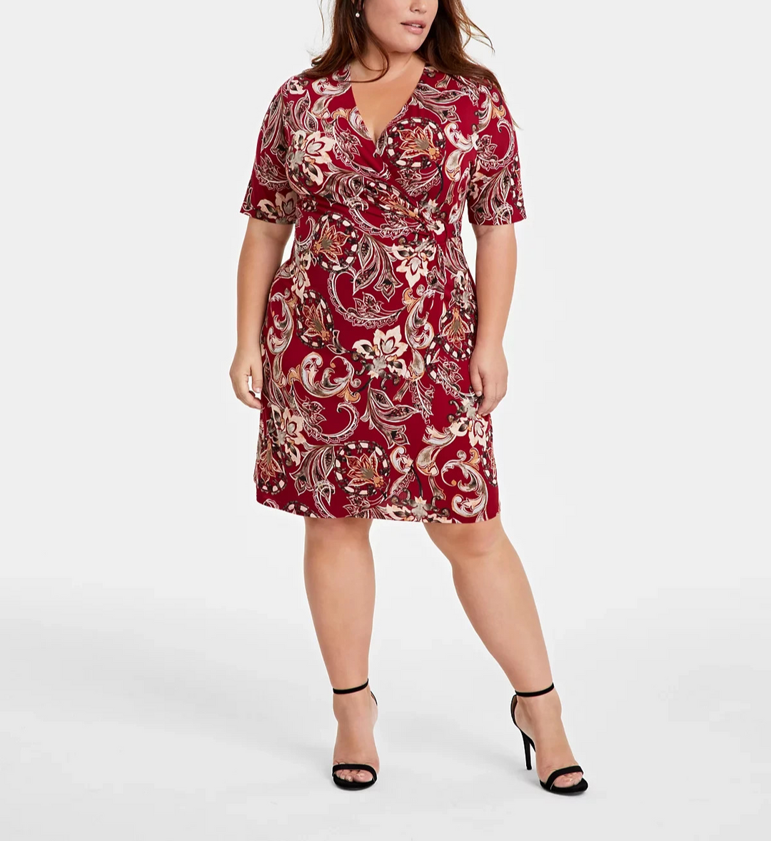 Connected Plus Size Printed V-Neck Side-Shirred Dress MSRP $79