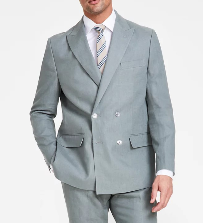 Tommy Hilfiger Men's Modern-Fit Double-Breasted Linen Suit Jacket MSRP $360