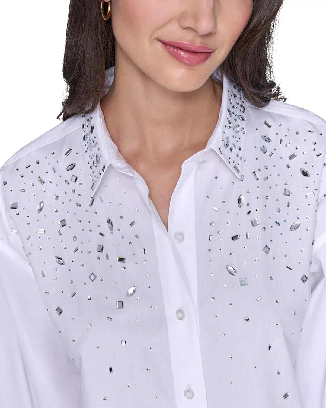 KARL LAGERFELD PARIS Embellished Poplin Blouse MSRP $129