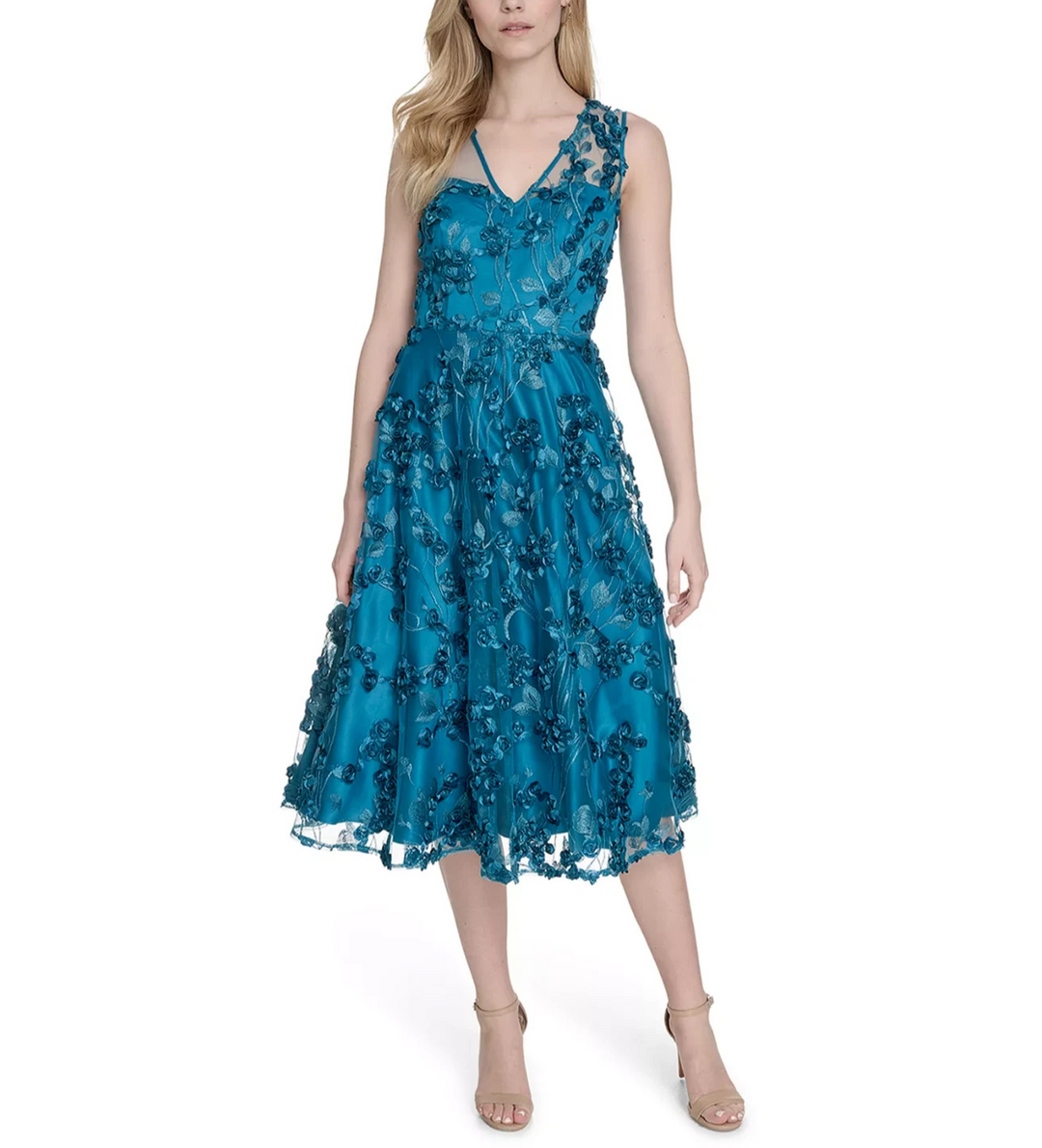 Eliza J Women's Embroidered-Mesh Sleeveless Fit & Flare Dress MSRP $298