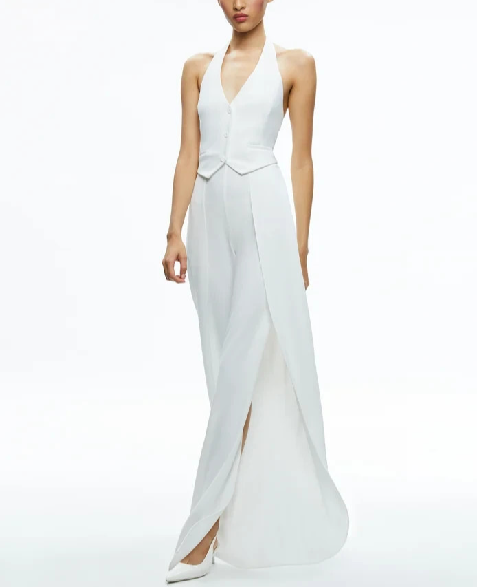 Alice and Olivia Robin Wide Leg Halter Jumpsuit MSRP $550