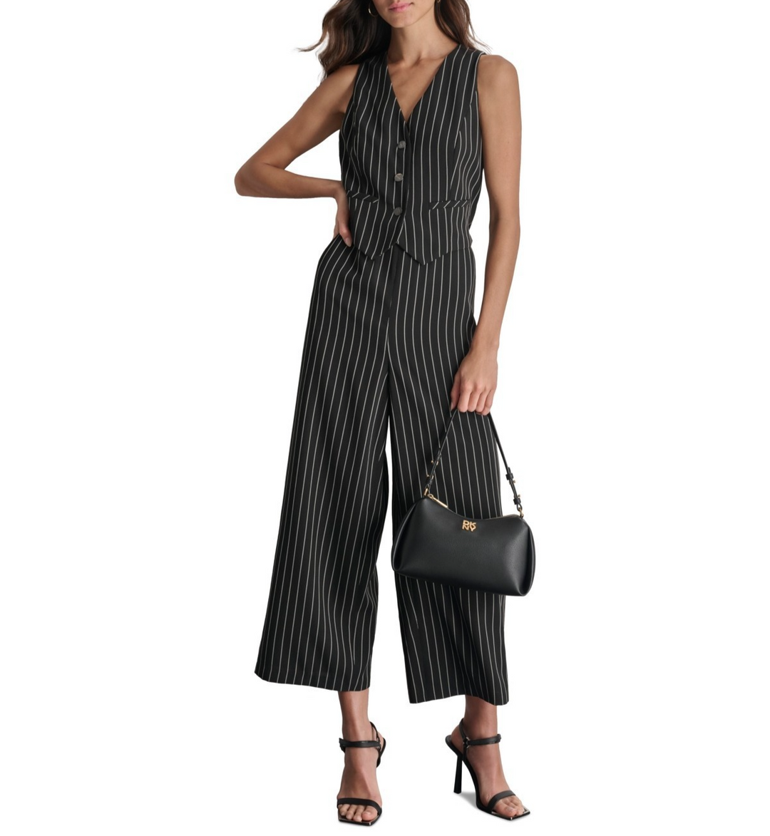DKNY Women's V-Neck Pinstripe Sleeveless Jumpsuit MSRP $139
