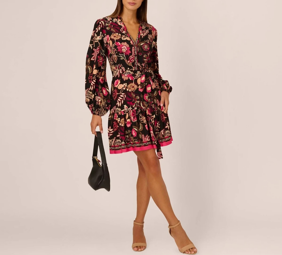 Adrianna Papell Floral-Print Button-Front Dress MSRP $139