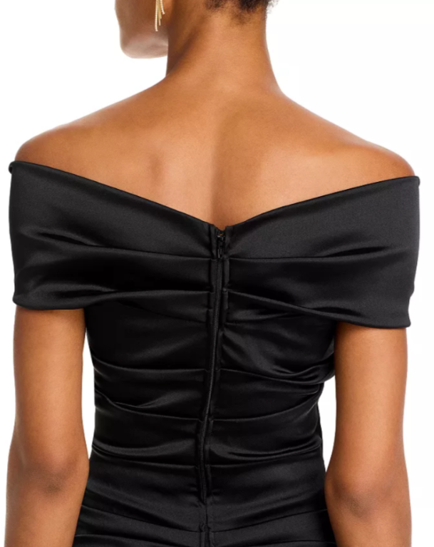 Teri Jon by Rickie Freeman Satin Stretch Off The Shoulder Gown MSRP $760