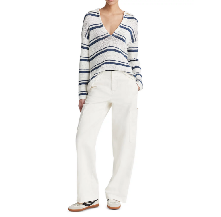 Vince Cotton Racked Ribbed Stripe Sweater MSRP $365