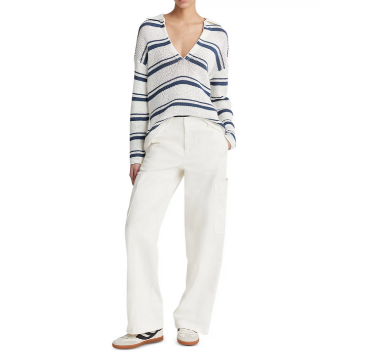 Vince Cotton Racked Ribbed Stripe Sweater MSRP $365