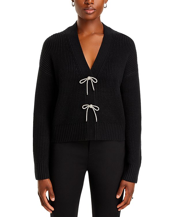 French Connection Women's Babysoft Sparkly Bow Cardigan MSRP $118