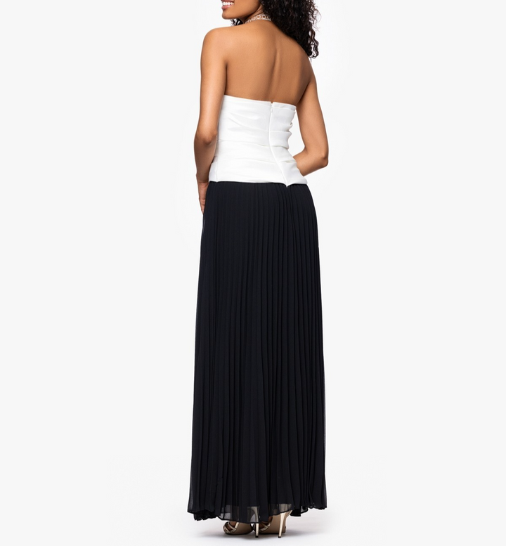 Betsy & Adam Colorblocked Strapless Chiffon-Skirt Long Dress MSRP $279