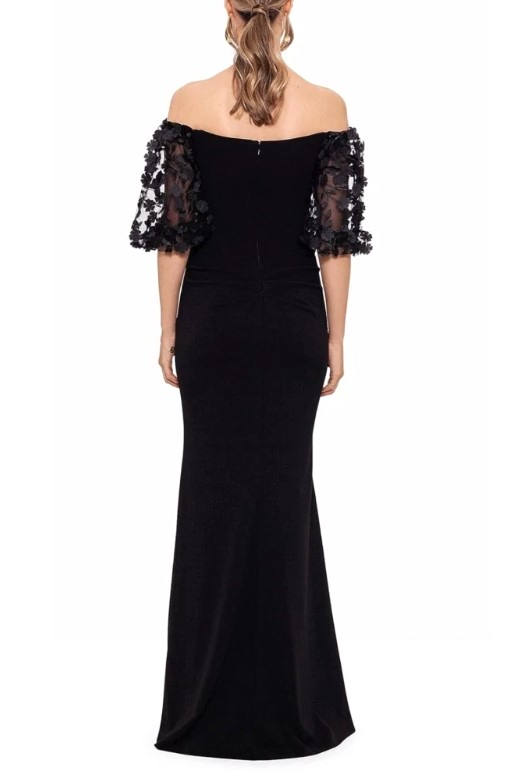 Xscape Off-the-Shoulder Floral-Sleeve Gown MSRP $259