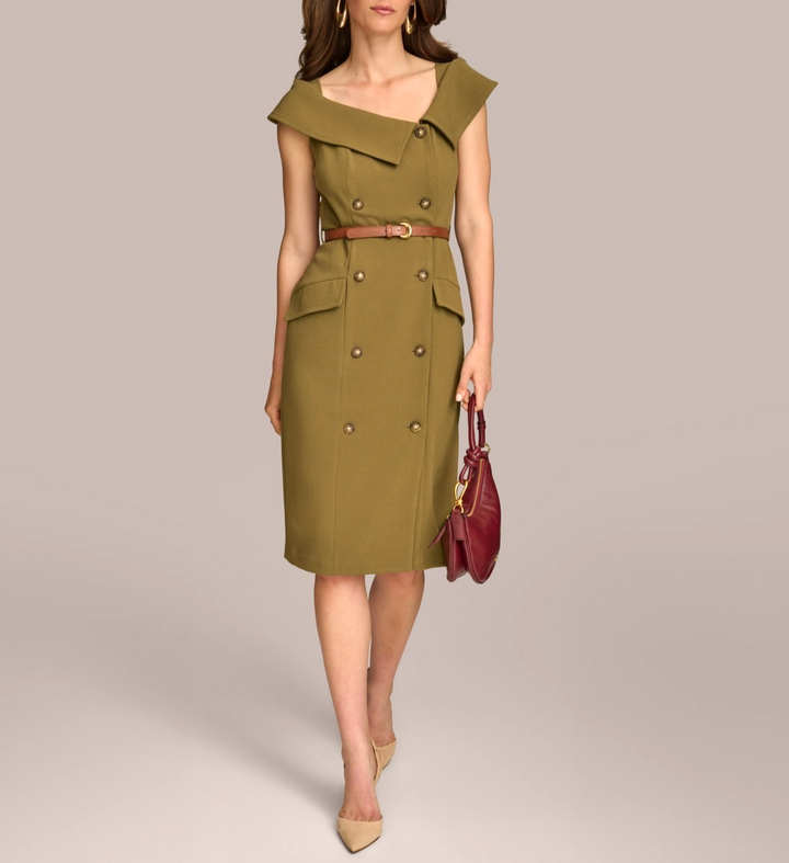 Donna Karan Women's Asymmetric-Neck Double-Breasted Dress MSRP $179
