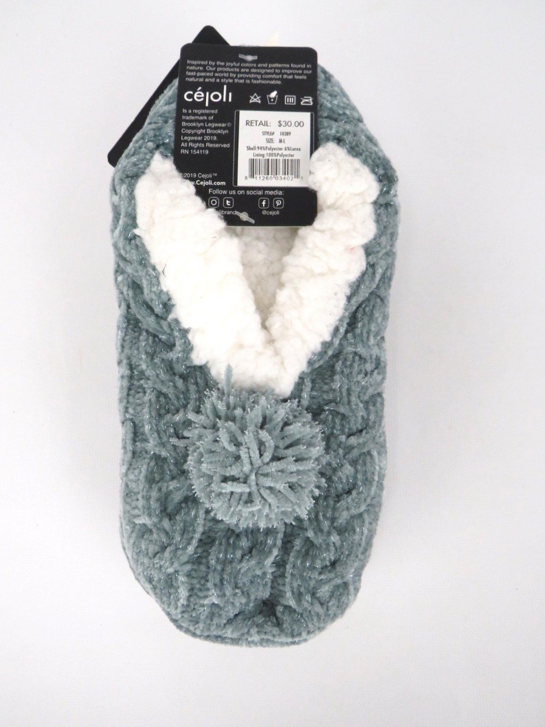 Cejoli Cable Knit Chenille Pom-Pom Slippers MSRP $30