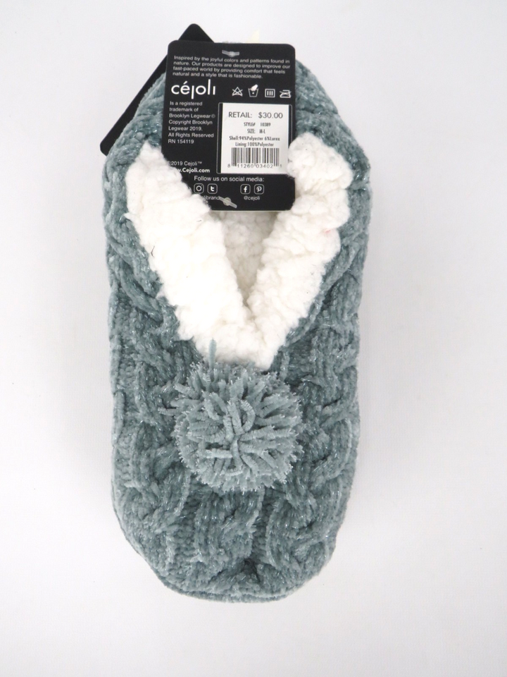 Cejoli Cable Knit Chenille Pom-Pom Slippers MSRP $30