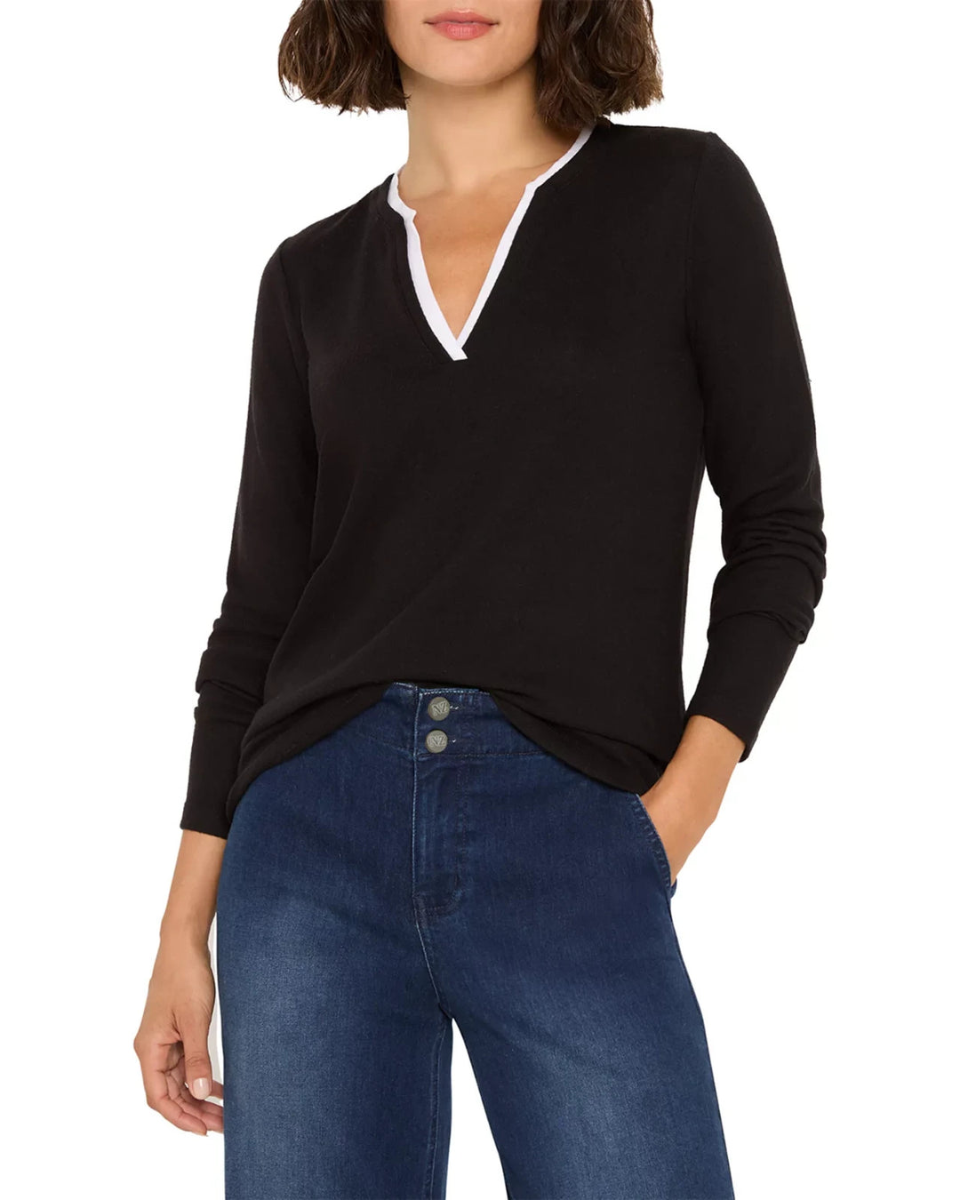 NZT BY NIC+ZOE Layered Look Split Neck Top MSRP $138