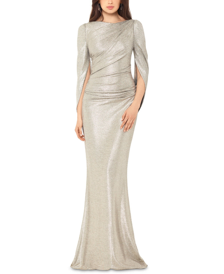Betsy & Adam Metallic Cape-Sleeve Gown MSRP $269