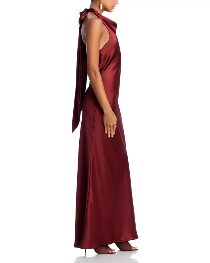 AQUA Charmeuse Halter Neck Long Dress MSRP $228