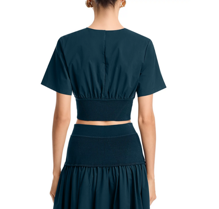 SIMKHAI Adair Short Sleeve Crewneck Crop Top MSRP $295