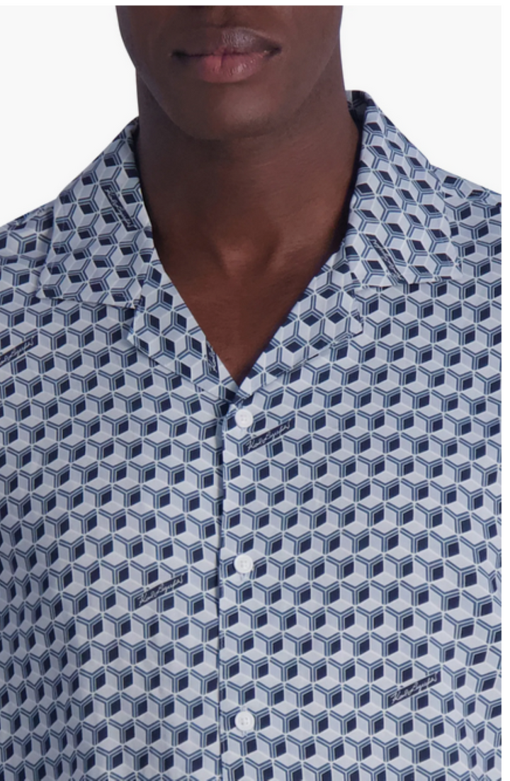 Karl Lagerfeld Paris Geo Print Short Sleeve Button-Up Shirt MSRP $119