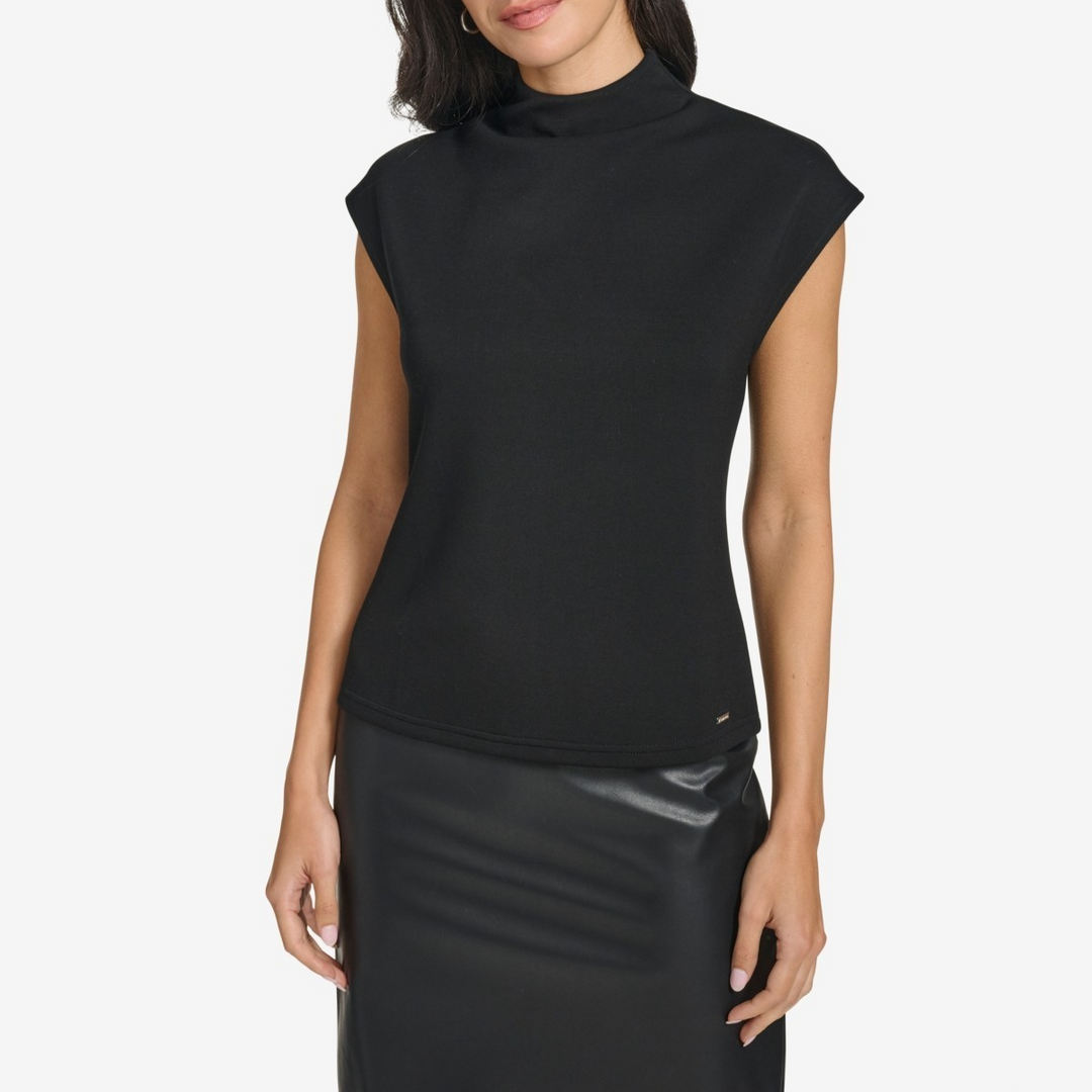 Calvin Klein Women's Mock-Neck Short-Sleeve Blouse MSRP $64