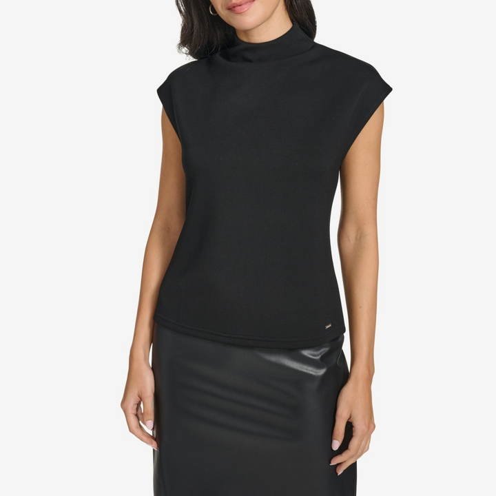Calvin Klein Women's Mock-Neck Short-Sleeve Blouse MSRP $64