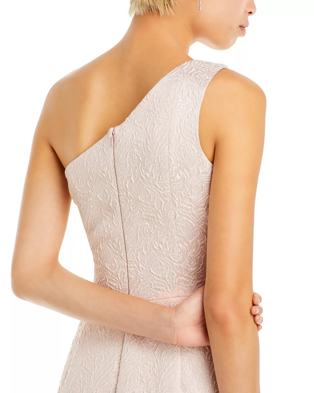 Teri Jon by Rickie Freeman Metallic Jacquard One Shoulder Mermaid Gown MSRP $720