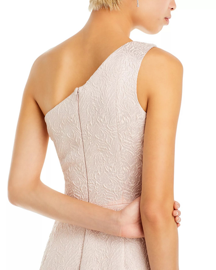 Teri Jon by Rickie Freeman Metallic Jacquard One Shoulder Mermaid Gown MSRP $720