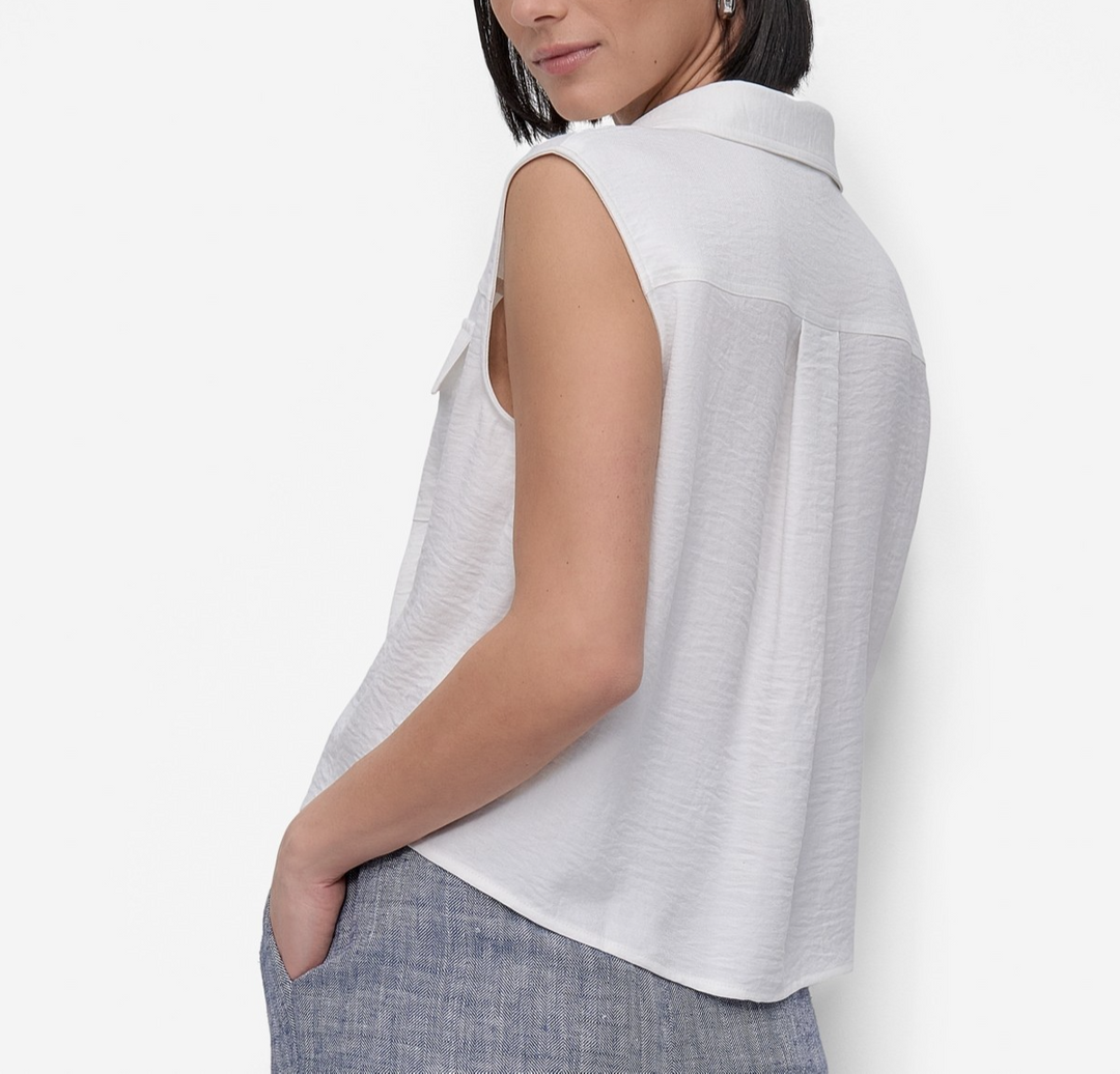 DKNY Women's Sleeveless Button-Front Shirt MSRP $59