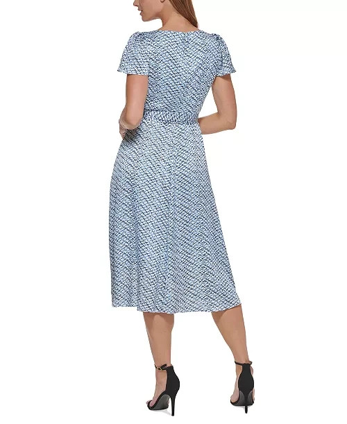 DKNY Printed Faux-Wrap Dress MSRP $129