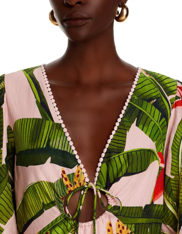 FARM Rio Banana Leaves Pink Tiered Dress MSRP $285