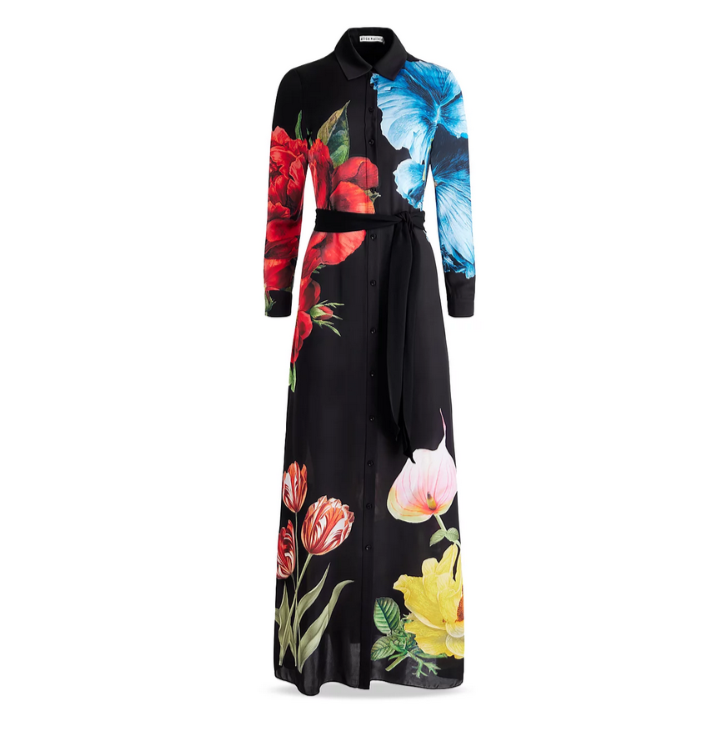 Alice and Olivia Chassidy Floral Maxi Shirt Dress MSRP $595