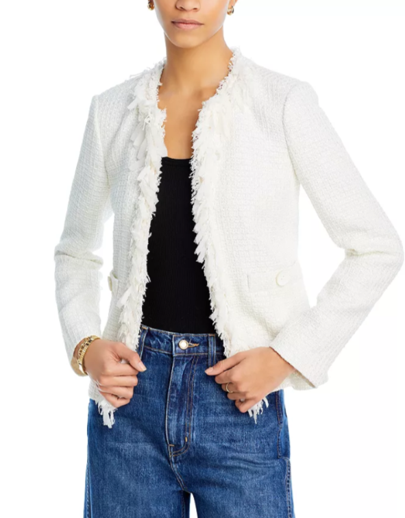 Derek Lam 10 Crosby Garcia Fringe Tweed Open Jacket MSRP $650
