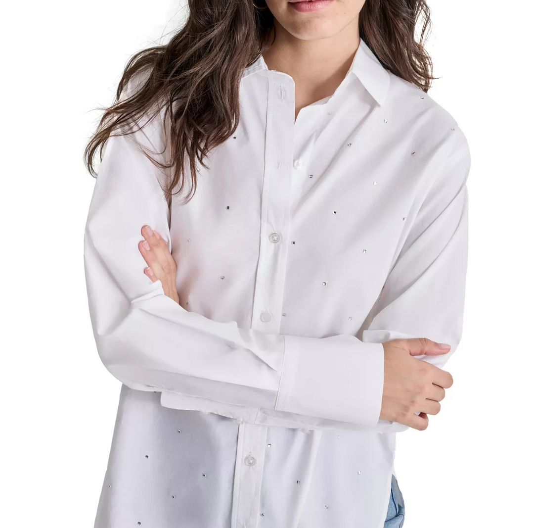 DKNY Jeans Women's Rhinestone Stud Shirt MSRP $89