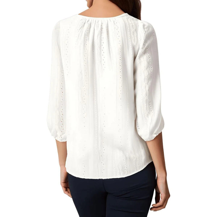 Jones New York Eyelet Self-Tie Split Neck Blouse Top $79