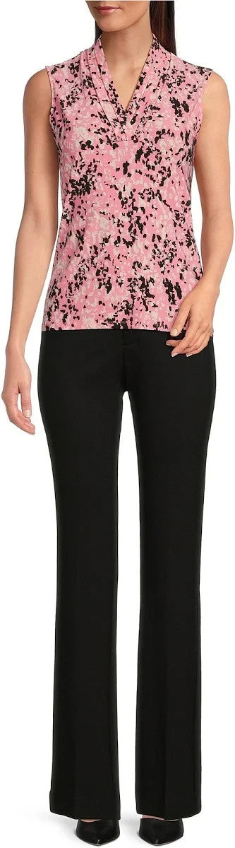 Anne Klein Women's Pleated-Neck Printed Sleeveless Top MSRP $49