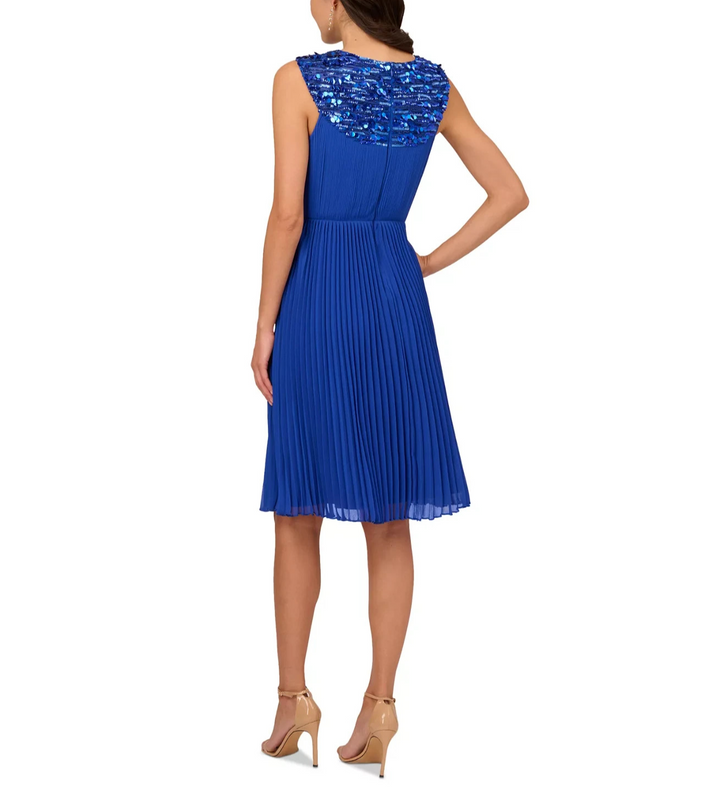 Adrianna Papell Women's Pleated Chiffon Halter Dress MSRP $249