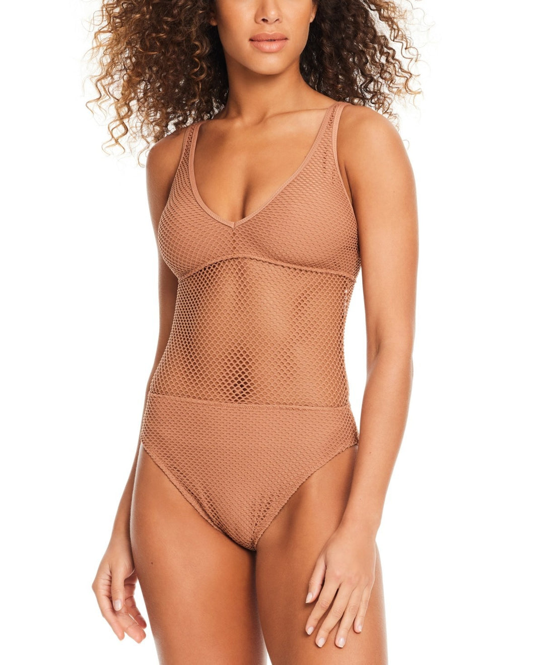 Sanctuary Sea Crochet V-Neck High-Leg Tank One-Piece Swimsuit MSRP $109