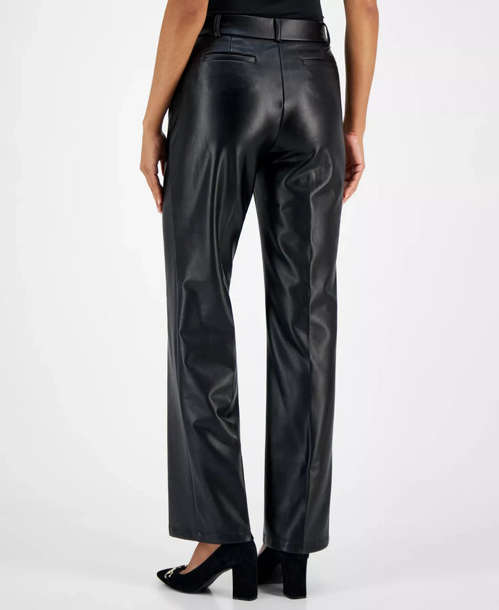 Kasper Women's Faux-Leather Faux-Fly Pants MSRP $89