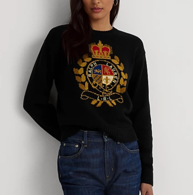 Lauren Ralph Lauren Intarsia-Knit Crest Cotton Sweater MSRP $195